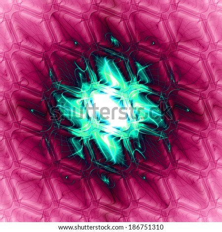 Abstract tile background with hexagonal crystal-like tiles with center in bright cyan color and surrounding background being in pink
