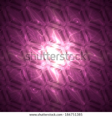 Abstract tile background with hexagonal crystal-like tiles with bright white shining center and surrounding pink background