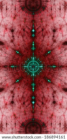 Abstract high resolution star pattern with decorative beams surrounding the center in cyan color and against red background