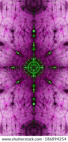 Abstract high resolution star pattern with decorative beams surrounding the center in green color and against pink background