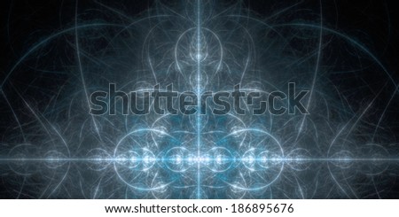 Abstract tower-like background with a shining star-center and a detailed decorative pattern in blue color and in high resolution