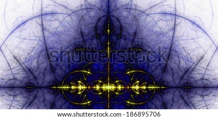 Abstract tower-like background with a shining star-center and a detailed decorative pattern in yellow and purple colors against light background and in high resolution