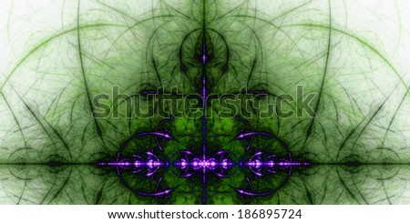 Abstract tower-like background with a shining star-center and a detailed decorative pattern in pink and green colors against light background and in high resolution