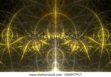 Abstract dome-like background with a shining center and a detailed decorative pattern in yellow color and in high resolution