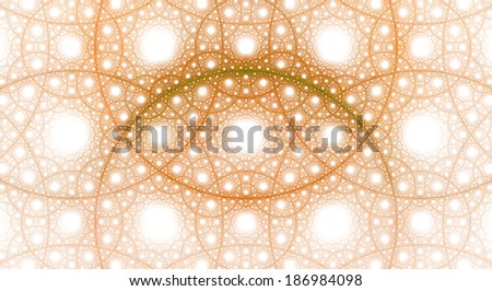 Abstract fractal background with a detailed pattern consisting out of interconnected rings and circles in orange color against white background