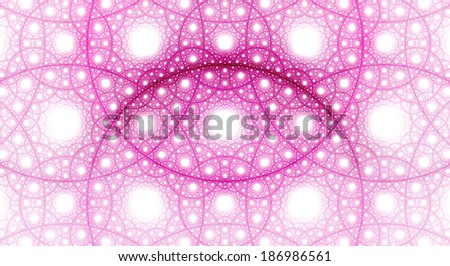 Abstract fractal background with a detailed pattern consisting out of interconnected rings and circles in light pink color against white background