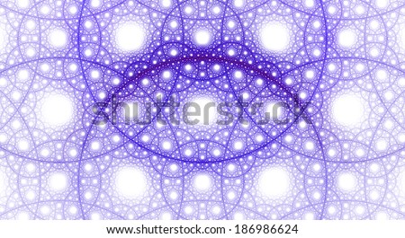 Abstract fractal background with a detailed pattern consisting out of interconnected rings and circles in light purple color against white background