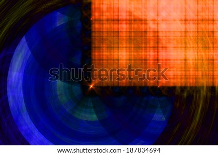 Abstract fractal background in high resolution with a detailed orange grid pattern in the right upper corner coming out of the center of a decorative circular pattern