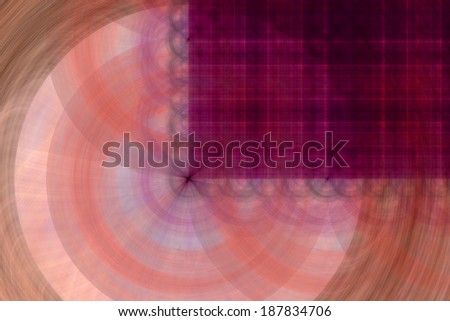 Abstract fractal background in high resolution with a dark detailed dark pink grid pattern in the right upper corner coming out of the center of a decorative circular pattern in light red and purple