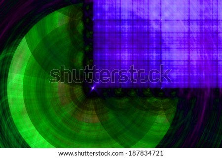 Abstract fractal background in high resolution with a detailed purple grid pattern in the right upper corner r of a decorative circular pattern in green color