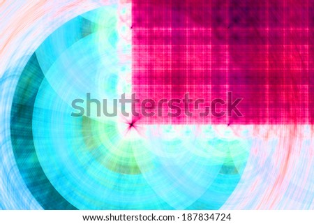 Abstract fractal background in high resolution with a detailed  dark pink grid pattern in the right upper corner coming out of the center of a decorative circular pattern in cyan color
