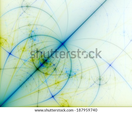 Light blue and green abstract high resolution fractal background with a detailed pattern (flower-like alien structure with various decorative intersecting lines) coming out of the left lower corner