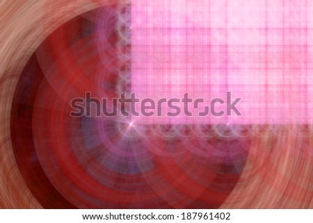 Abstract fractal background in high resolution with a bright detailed pink grid pattern in the right upper corner coming out of the center of a decorative circular pattern in dark red color