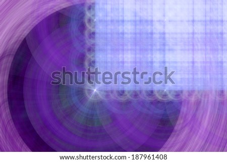 Abstract fractal background in high resolution with a bright detailed light purple grid pattern in the right upper corner coming out of the center of a decorative circular pattern in dark purple color