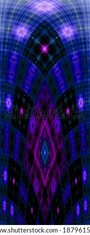 Tall dark pink and purple abstract decorative fractal arch with a detailed square grid pattern in high resolution