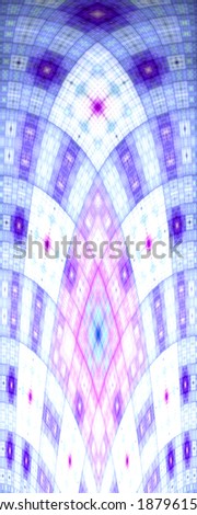 Tall light pink and purple abstract decorative fractal arch with a detailed square grid pattern in high resolution