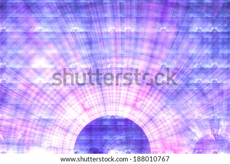 Pink and purple abstract high resolution fractal background with a detailed grid pattern and a decorative bright arch in the center resembling a sun corona