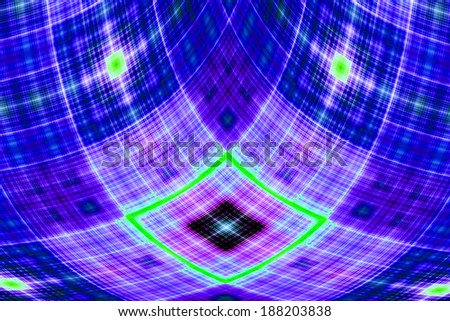 Abstract fractal cross with a detailed square grid pattern in blue, purple and cyan colors and in high resolution