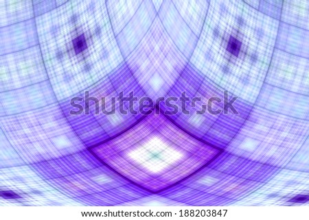 Abstract fractal cross with a detailed square grid pattern in light pink,purple and blue colors and in high resolution