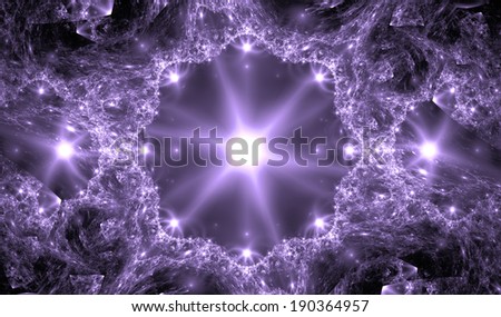 Abstract purple fractal star background with a central large star surrounded by many smaller ones and a decorative pattern surrounding them