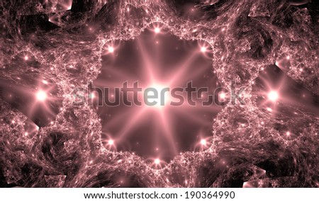Abstract pink fractal star background with a central large star surrounded by many smaller ones and a decorative pattern surrounding them