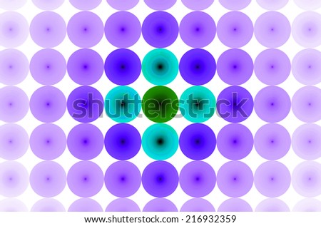 Pink abstract background in high resolution with an ornamental pattern of discs in rows and columns and with spirals inside them.Spirals in the pastel colored discs in the center are in blue and green