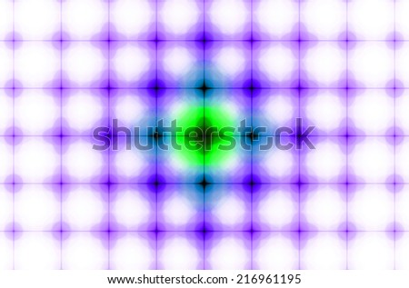 Purple background in high resolution with an ornamental pattern of interconnected stars in rows and columns and the pastel colored stars in the middle being in blue and green, all against white