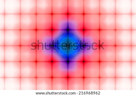 Pastel colored red background in high resolution with ornamental pattern of interconnected squares in rows and columns and the stars in the middle in pink and blue colors and against white