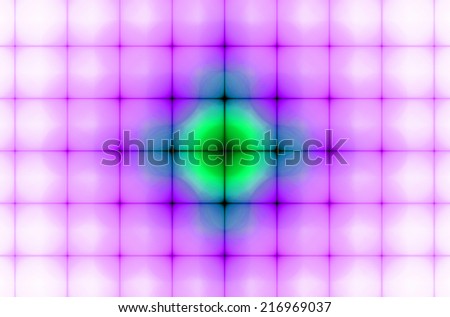 Pastel colored pink background in high resolution with ornamental pattern of interconnected squares in rows and columns and the stars in the middle in green and blue colors and against white