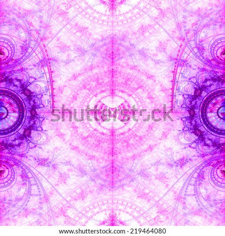 Abstract high resolution background with a crazy circular pattern with many decorative ornamental branches,arches,curves balanced in the middle,all in bright pink and against white