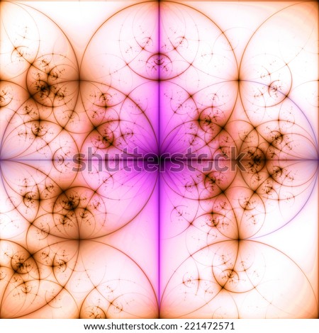 Abstract pastel colored orange and pink background with a black star in the center and a detailed decorative pattern of interconnected dark rings and circles in high resolution