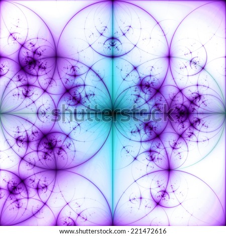 Abstract pastel colored pink-purple and cyan-blue background with a black star in the center and a detailed decorative pattern of interconnected dark rings and circles in high resolution