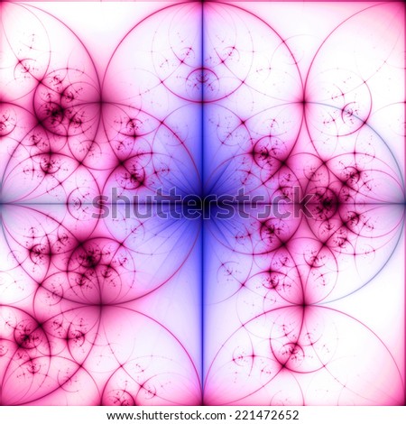 Abstract pastel colored pink and purple background with a black star in the center and a detailed decorative pattern of interconnected dark rings and circles in high resolution