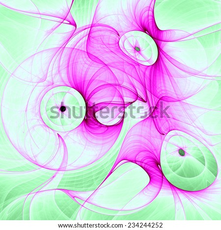 Abstract fractal background of bright light pink circles (rings) against light green background and in high resolution