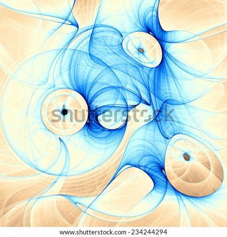 Abstract fractal background of bright light blue circles (rings) against light yellow background and in high resolution