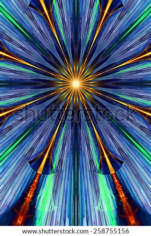 Abstract modern fractal background with an exploding nova in vivid and dark blue,green,yellow,orange colors