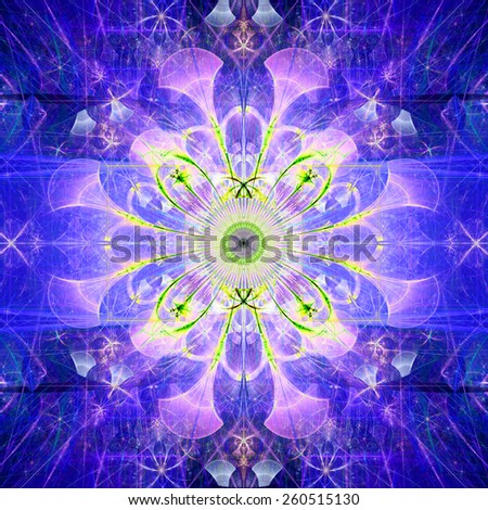 Abstract bright high resolution fractal background with an esoteric looking star/flower in the middle, all in pink,purple,yellow,green