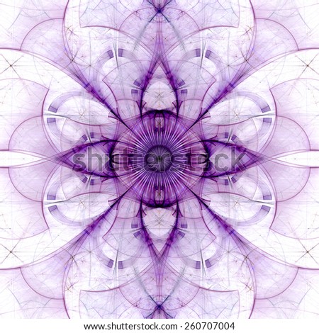 Abstract pastel colored high resolution fractal background with a detailed abstract cross-like flower/star with four petals, all in pink-purple