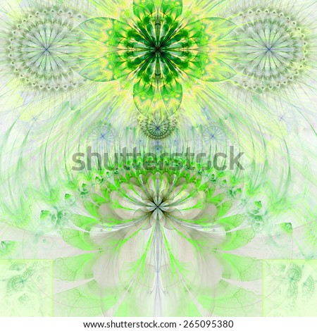 Abstract modern pastel fractal flower and star background flowers/stars on top and a larger flower on the bottom with decorative arches. All in high resolution and in yellow,green,blue