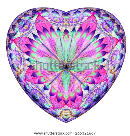 Beautiful painting of a heart with a gorgeous flower pattern in light pastel pink,green,purple,yellow colors
