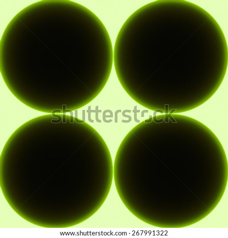 Simple abstract fractal background made out of four connected rings fit in a square with dark color, all in high resolution and in bright glowing yellow-green