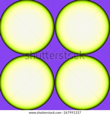 Simple abstract fractal background made out of four connected rings fit in a square with white color inside them, all in high resolution and in purple,yellow,green