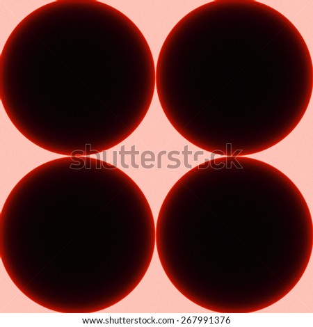 Simple abstract fractal background made out of four connected rings fit in a square with dark color, all in high resolution and in bright glowing red