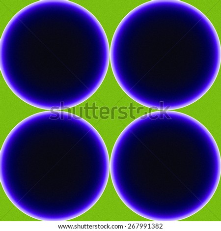 Simple abstract fractal background made out of four connected rings fit in a square with dark color, all in high resolution and in bright glowing purple and green colors