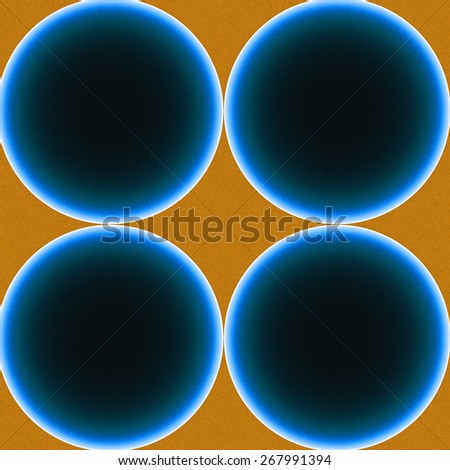 Simple abstract fractal background made out of four connected rings fit in a square with dark color, all in high resolution and in bright glowing yellow and blue colors