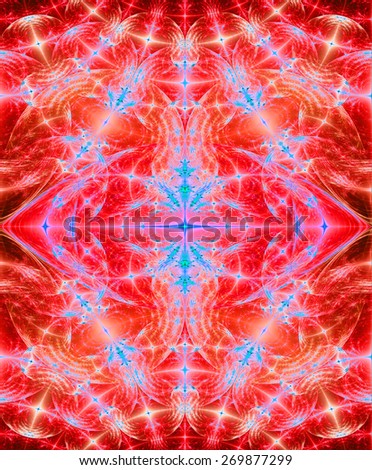 Abstract high resolution fractal background with a detailed diamond shaped pattern in dark glowing red,pink,blue