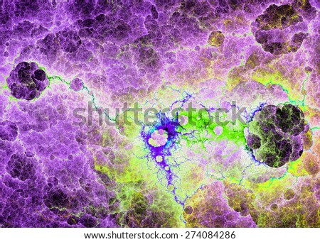 Abstract fractal high resolution background with a detailed lightning pattern creating interconnected discs, all in high resolution and in bright vivid pink,yellow,green,purple colors