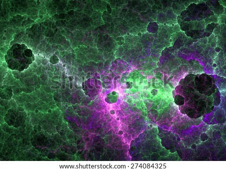 Abstract fractal high resolution background with a detailed lightning pattern creating interconnected discs, all in high resolution and in shining green and pink colors