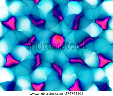 Abstract vivid glowing blue,pink,purple background resembling flower petals with interconnected circles and against white color