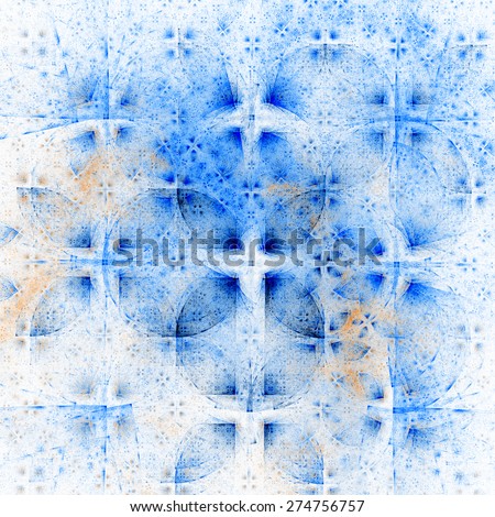 Abstract pastel blue and yellow  background filled with symmetric geometric pattern and leafy decorative pattern